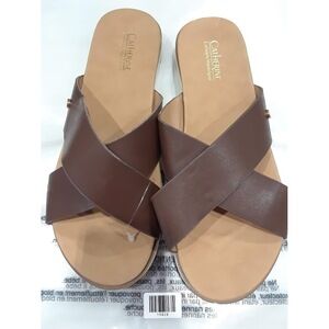 Catherine Malandrino Fencie Leather Strap Slide Sandals Tan/Beige Size: 7.5